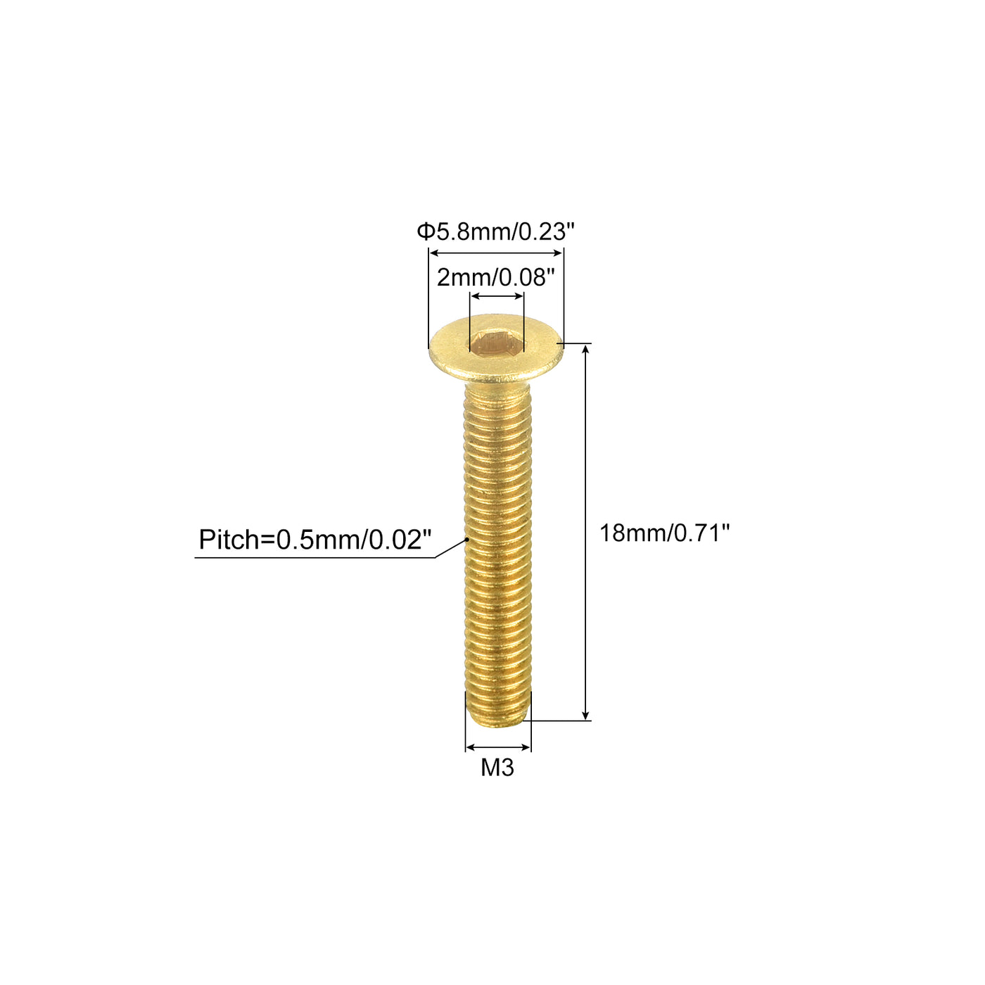 uxcell Uxcell Flat Head Socket Cap Screws, M3-0.5x18mm Brass Inner Hex Drive Fasteners Bolts 12Pcs