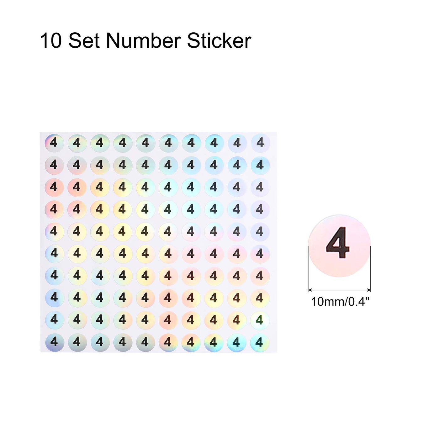 Harfington Laser Number Stickers, Number 4 Round Self Adhesive Reflective Sticker for Inventory, Storage Organizing, 10 Sheets(1000pcs)