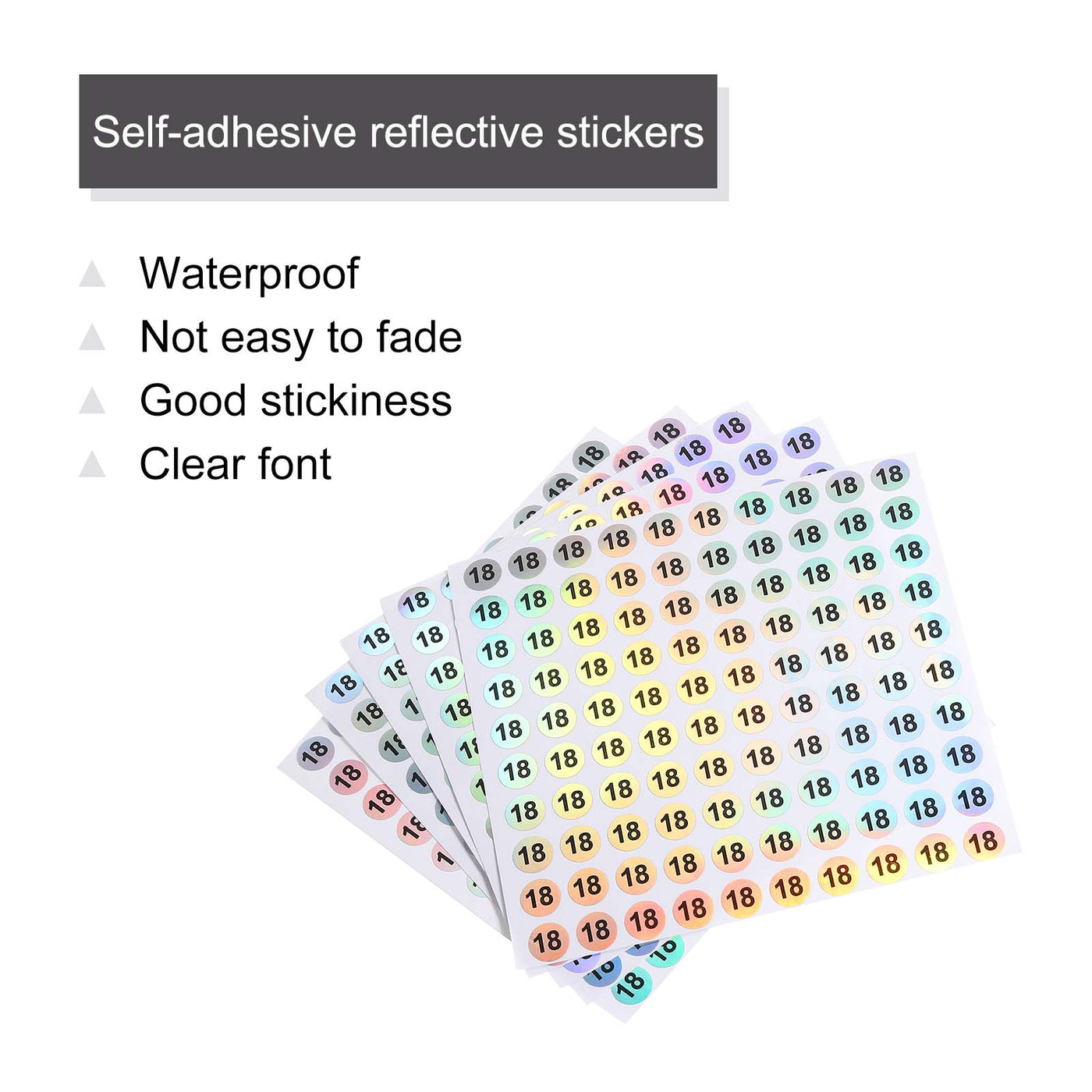 Harfington Laser Number Stickers, Number 18 Round Self Adhesive Reflective Sticker for Inventory, Storage Organizing, 10 Sheets(1000pcs)