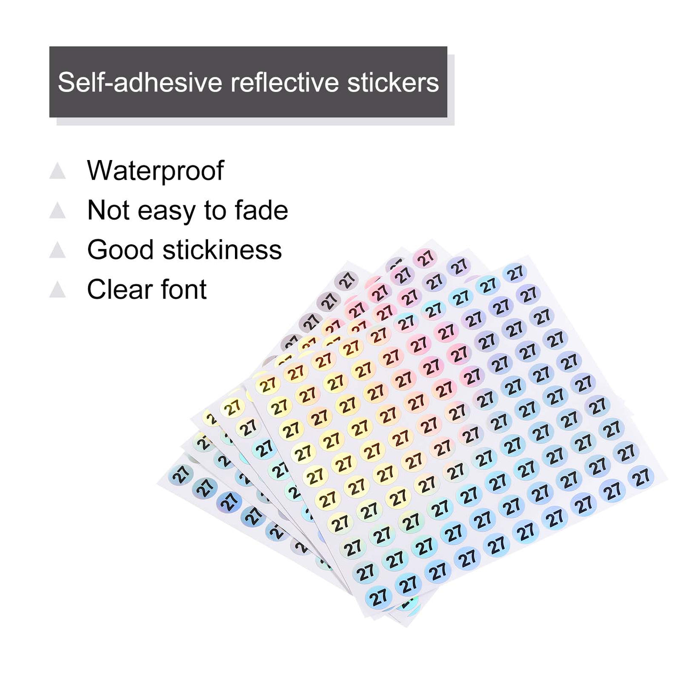 Harfington Laser Number Stickers, Number 27 Round Self Adhesive Reflective Sticker for Inventory, Storage Organizing, 10 Sheets(1000pcs)