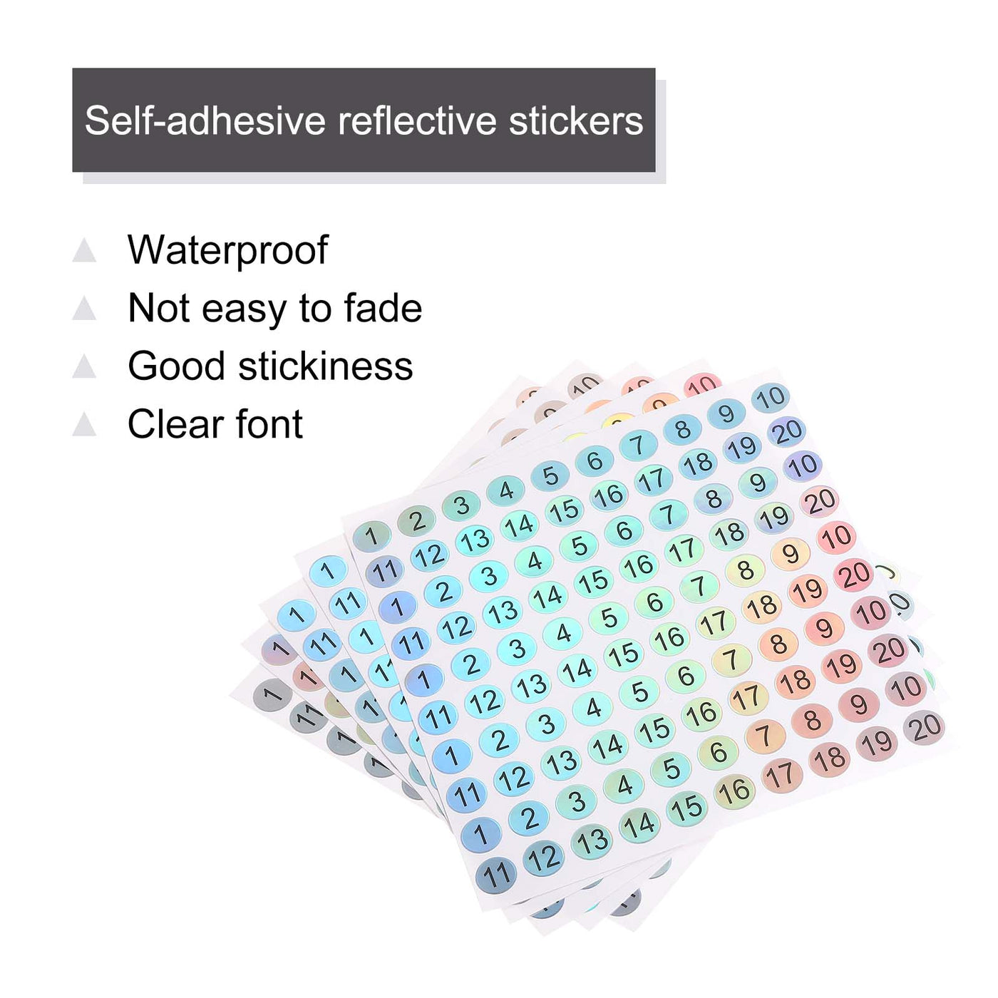 Harfington Laser Number Stickers, Number 1 to 20 Round Self Adhesive Reflective Sticker for Inventory, Storage Organizing, 10 Sheets(1000pcs)