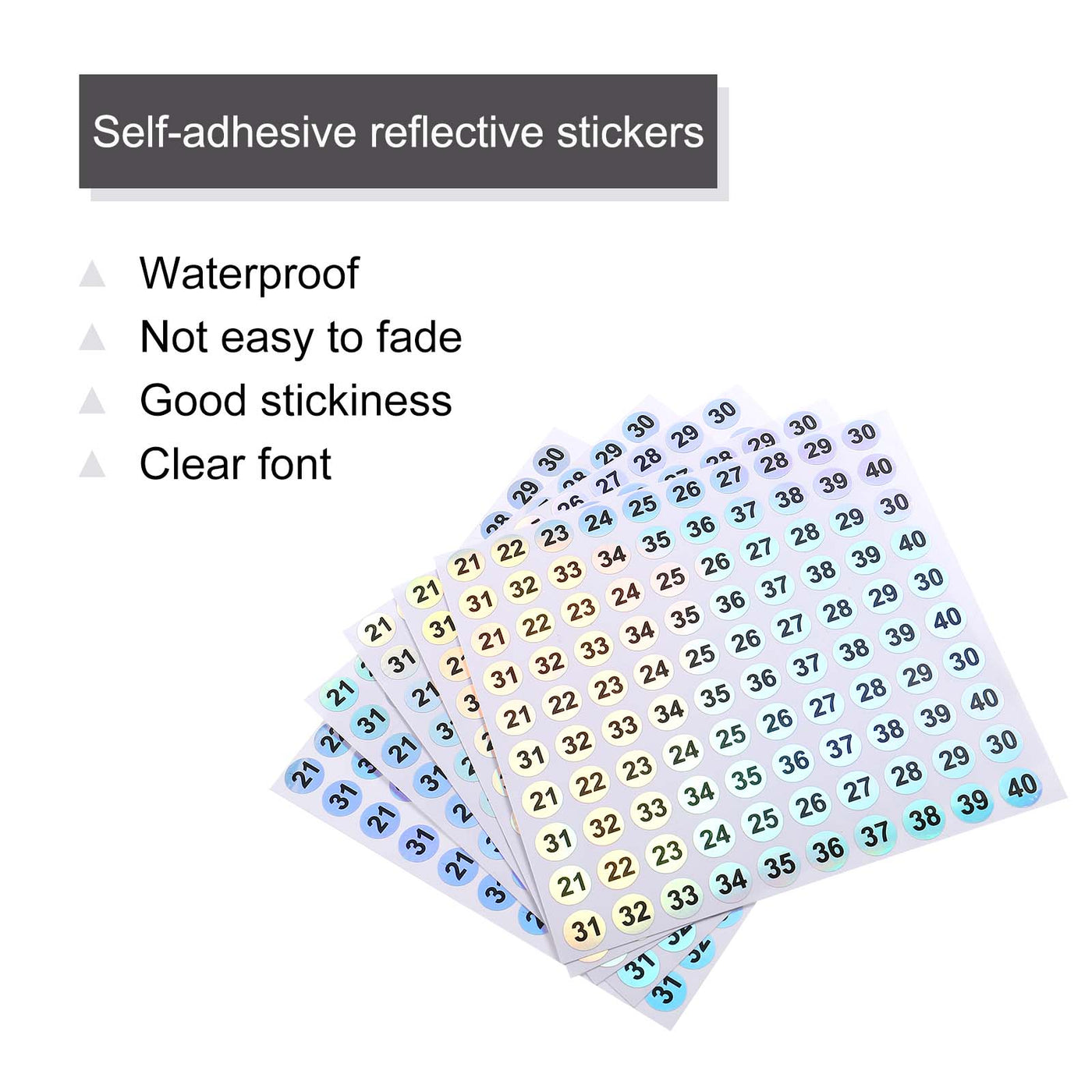Harfington Laser Number Stickers, Number 21 to 40 Round Self Adhesive Reflective Sticker for Inventory, Storage Organizing, 10 Sheets(1000pcs)