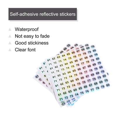 Harfington Laser Number Stickers, Number 61 to 80 Round Self Adhesive Reflective Sticker for Inventory, Storage Organizing, 10 Sheets(1000pcs)