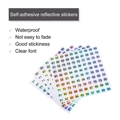 Harfington Laser Number Stickers, Number 51 to 100 Round Self Adhesive Reflective Sticker for Inventory, Storage Organizing, 10 Sheets(1000pcs)