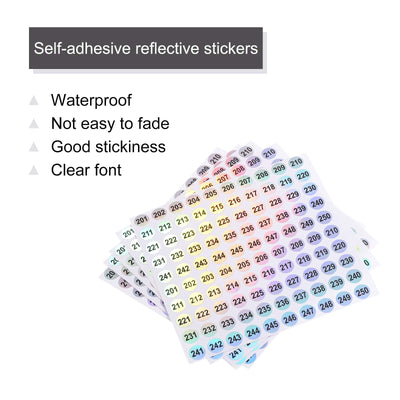 Harfington Laser Number Stickers, Number 201 to 250 Round Self Adhesive Reflective Sticker for Inventory, Storage Organizing, 10 Sheets(1000pcs)