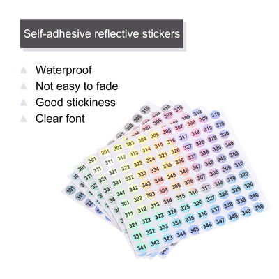 Harfington Laser Number Stickers, Number 301 to 350 Round Self Adhesive Reflective Sticker for Inventory, Storage Organizing, 10 Sheets(1000pcs)