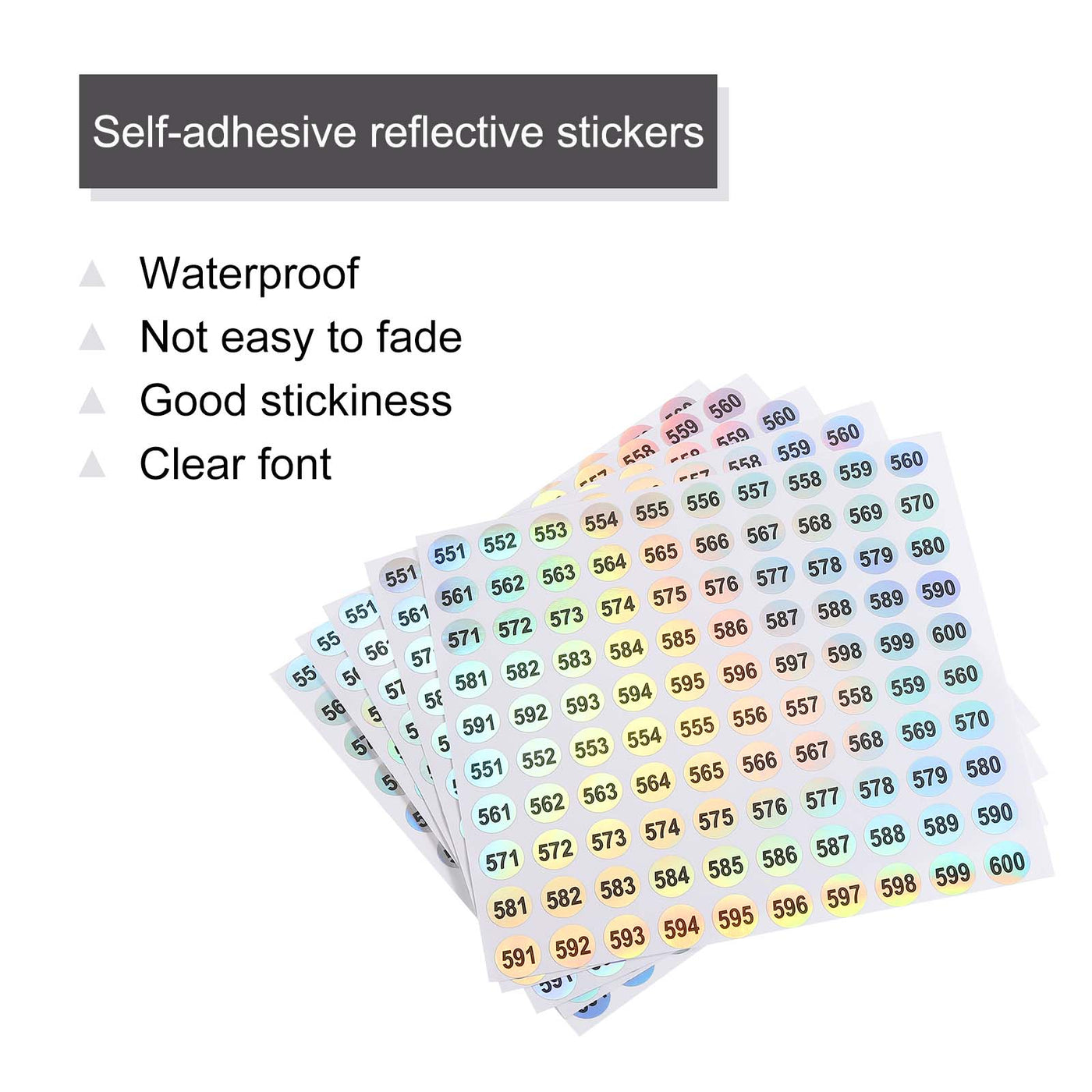 Harfington Laser Number Stickers, Number 551 to 600 Round Self Adhesive Reflective Sticker for Inventory, Storage Organizing, 10 Sheets(1000pcs)