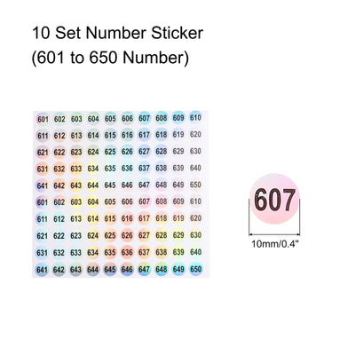 Harfington Laser Number Stickers, Number 601 to 650 Round Self Adhesive Reflective Sticker for Inventory, Storage Organizing, 10 Sheets(1000pcs)