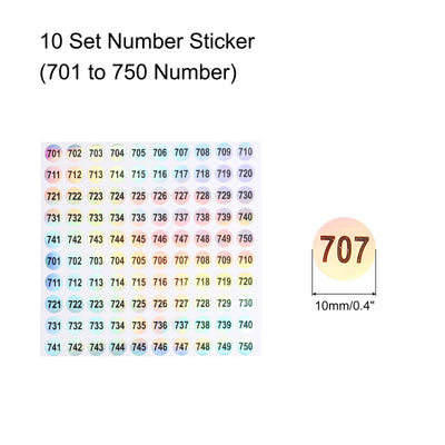 Harfington Laser Number Stickers, Number 701 to 750 Round Self Adhesive Reflective Sticker for Inventory, Storage Organizing, 10 Sheets(1000pcs)