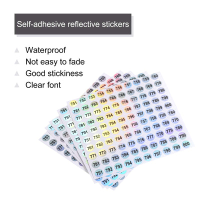 Harfington Laser Number Stickers, Number 751 to 800 Round Self Adhesive Reflective Sticker for Inventory, Storage Organizing, 10 Sheets(1000pcs)