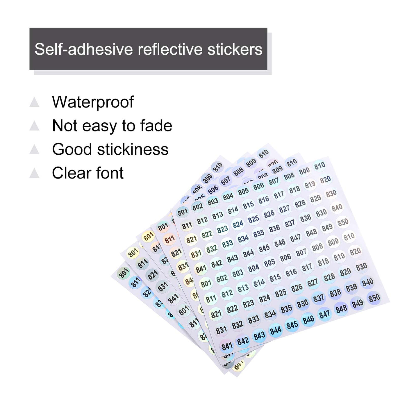 Harfington Laser Number Stickers, Number 801 to 850 Round Self Adhesive Reflective Sticker for Inventory, Storage Organizing, 10 Sheets(1000pcs)