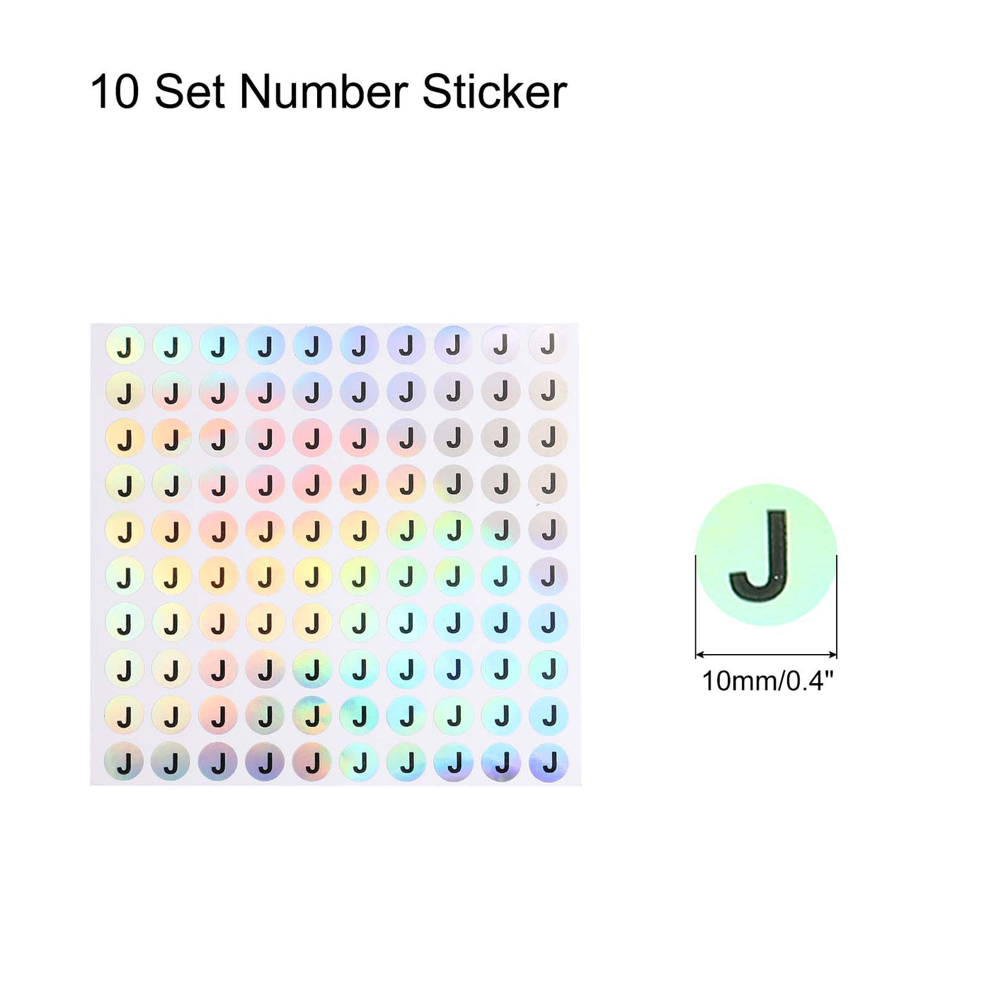 Harfington Laser Capital Letter Stickers, Alphabet J Round Self-Adhesive Reflective Letter Stickers for Inventory, Storage, Organizing,10 Sheets(1000 Stickers)