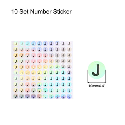 Harfington Laser Capital Letter Stickers, Alphabet J Round Self-Adhesive Reflective Letter Stickers for Inventory, Storage, Organizing,10 Sheets(1000 Stickers)
