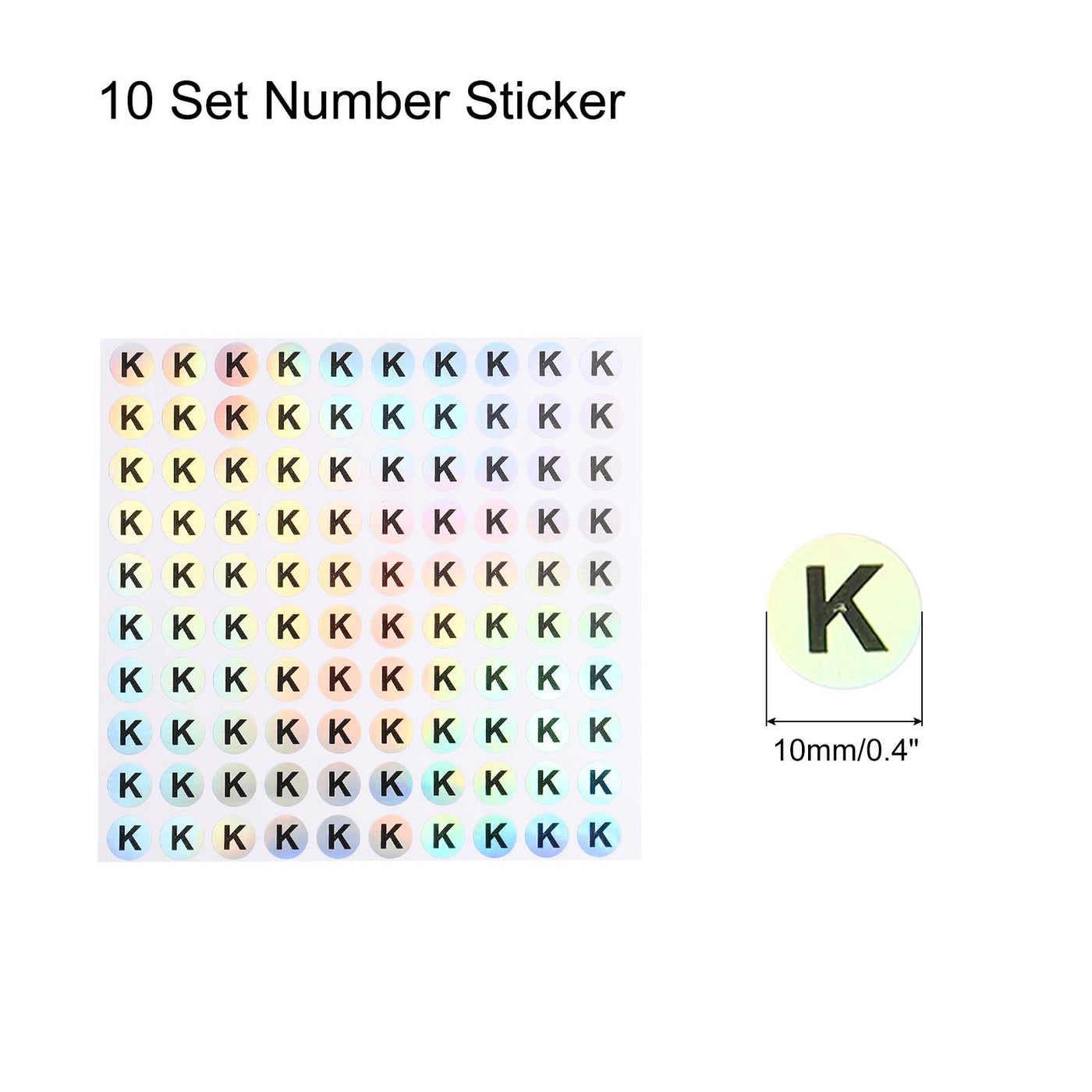 Harfington Laser Capital Letter Stickers, Alphabet K Round Self-Adhesive Reflective Letter Stickers for Inventory, Storage, Organizing,10 Sheets(1000 Stickers)