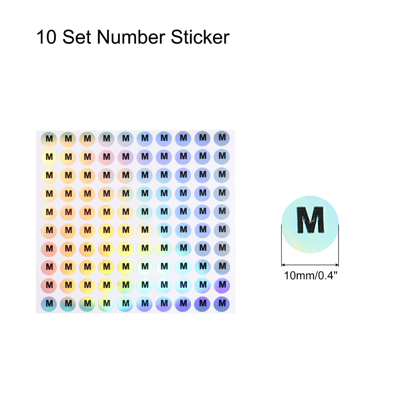 Harfington Laser Capital Letter Stickers, Alphabet M Round Self-Adhesive Reflective Letter Stickers for Inventory, Storage, Organizing,10 Sheets(1000 Stickers)