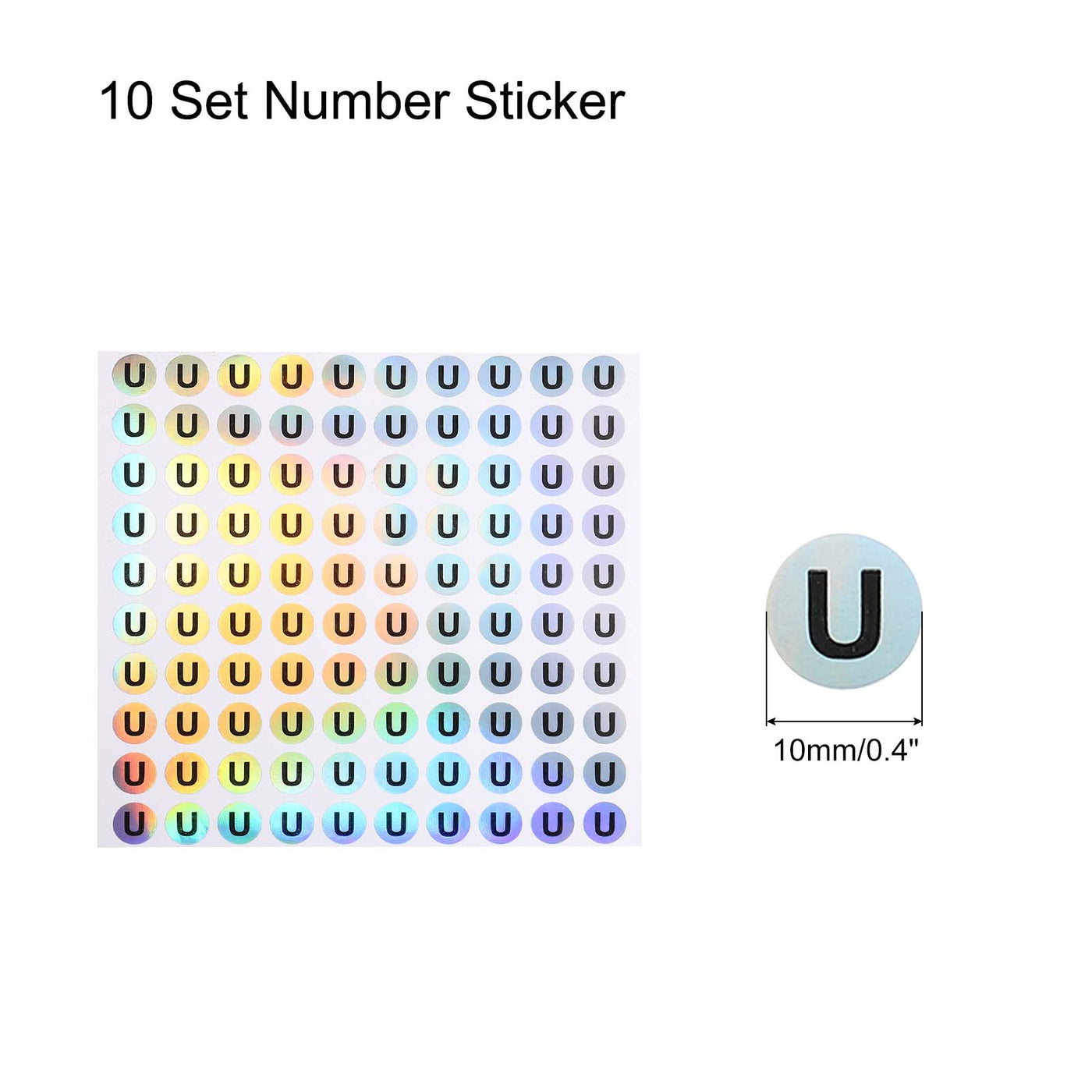 Harfington Laser Capital Letter Stickers, Alphabet U Round Self-Adhesive Reflective Letter Stickers for Inventory, Storage, Organizing,10 Sheets(1000 Stickers)