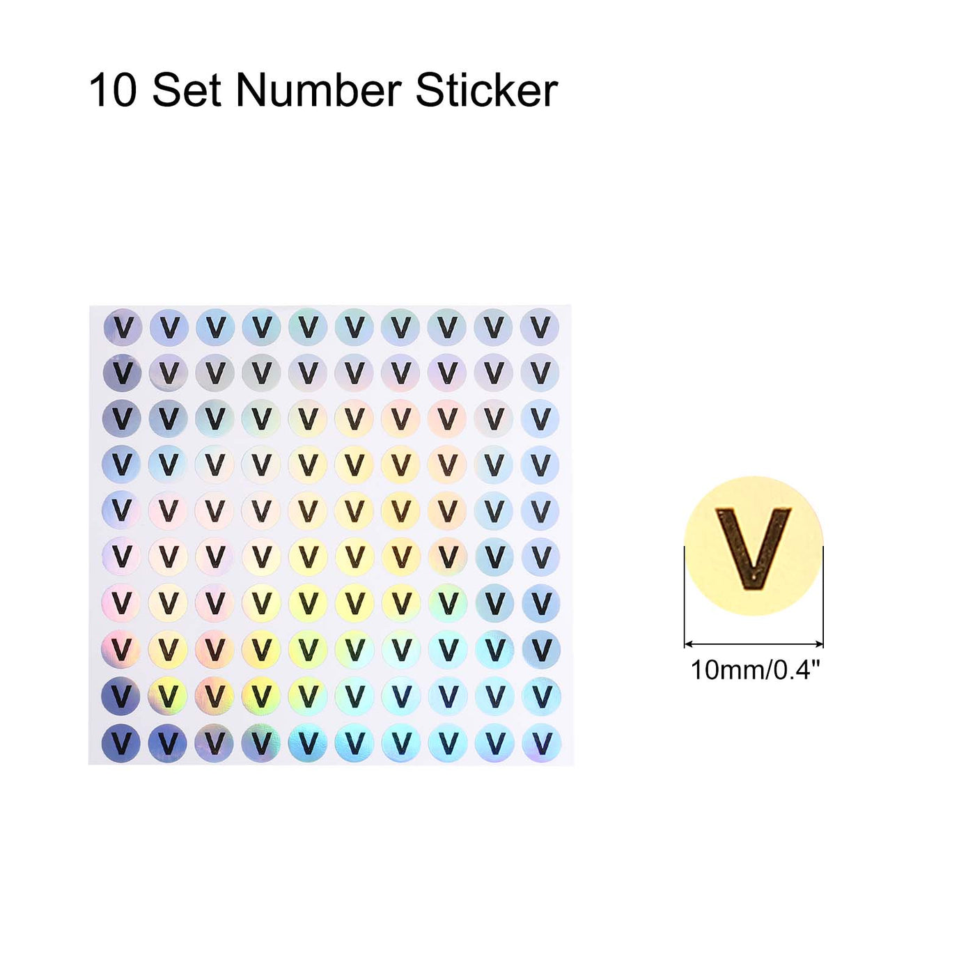 Harfington Laser Capital Letter Stickers, Alphabet V Round Self-Adhesive Reflective Letter Stickers for Inventory, Storage, Organizing,10 Sheets(1000 Stickers)
