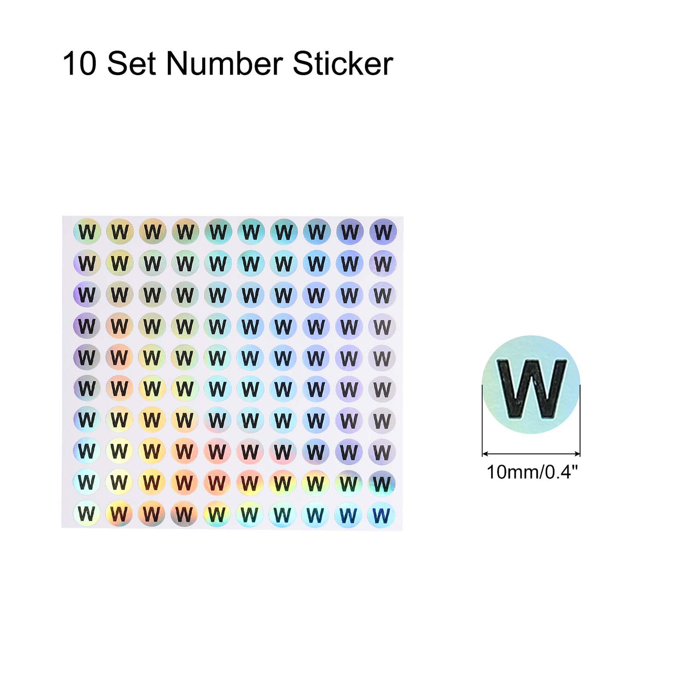 Harfington Laser Capital Letter Stickers, Alphabet W Round Self-Adhesive Reflective Letter Stickers for Inventory, Storage, Organizing,10 Sheets(1000 Stickers)