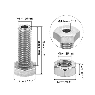 Harfington M8x25mm Hollow External Hexagon Screw, 3 Set Cylindrical Lamp Threading Socket Screws Through Hole Bolt with Nut 304 Stainless Steel