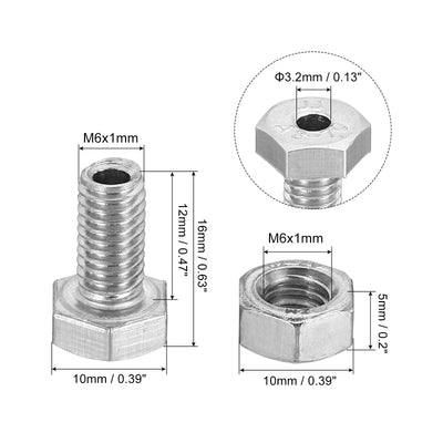 Harfington M6x12mm Hollow External Hexagon Screw, 2 Set Cylindrical Lamp Threading Socket Screws Through Hole Bolt with Nut 304 Stainless Steel