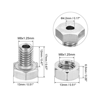 Harfington M8x12mm Hollow External Hexagon Screw, 2 Set Cylindrical Lamp Threading Socket Screws Through Hole Bolt with Nut 304 Stainless Steel