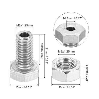 Harfington M8x16mm Hollow External Hexagon Screw, 2 Set Cylindrical Lamp Threading Socket Screws Through Hole Bolt with Nut 304 Stainless Steel