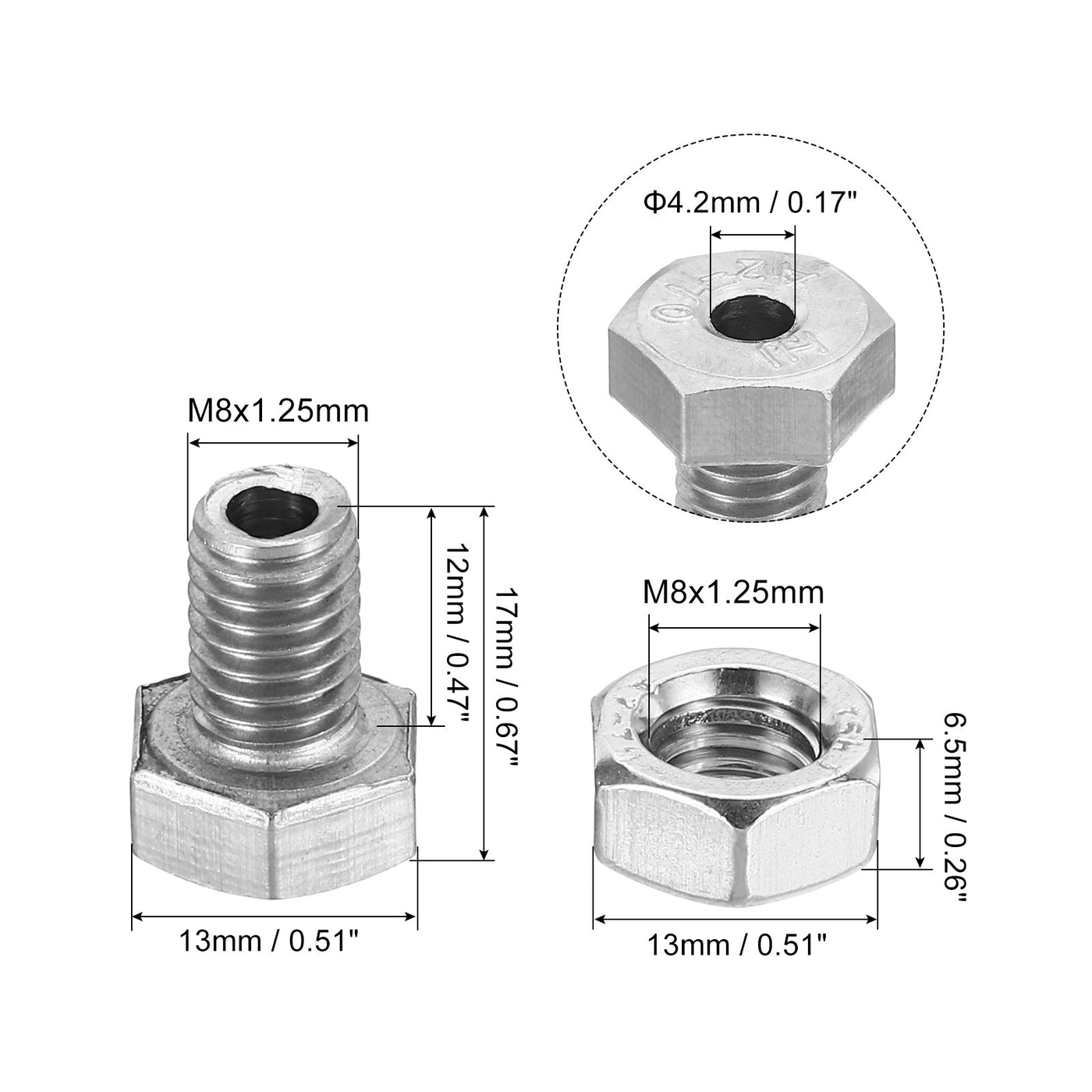 Harfington M8x12mm Hollow External Hexagon Screw, 3 Set Cylindrical Lamp Threading Socket Screws Through Hole Bolt with Nut 304 Stainless Steel
