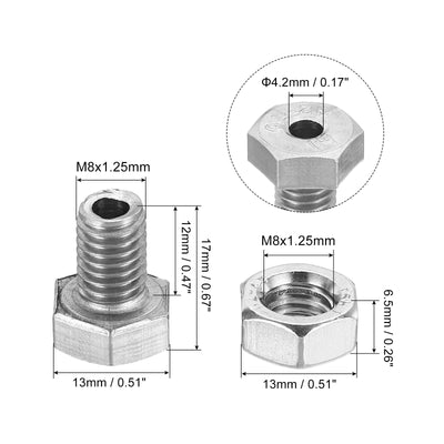 Harfington M8x12mm Hollow External Hexagon Screw, 3 Set Cylindrical Lamp Threading Socket Screws Through Hole Bolt with Nut 304 Stainless Steel