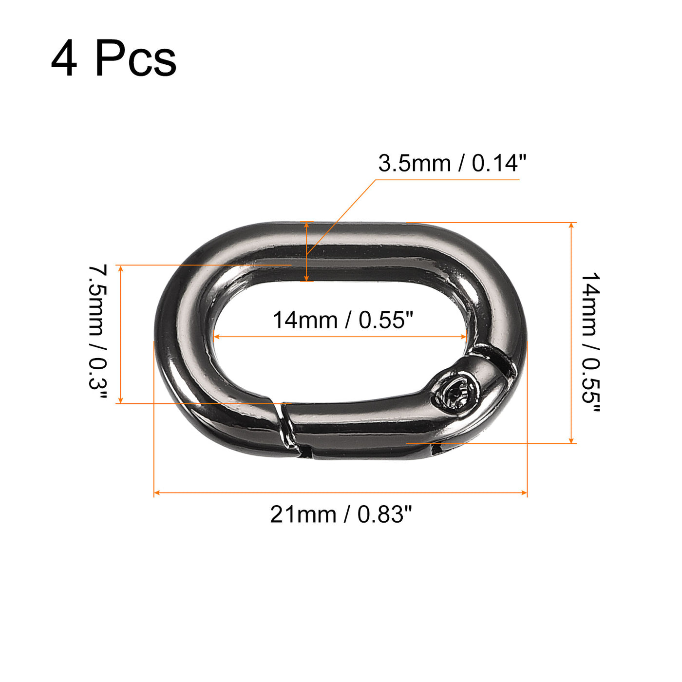 uxcell Uxcell 0.83" Spring Oval Ring Snap Clip Trigger for Bag Purse Keychain, 4Pcs Dark Grey