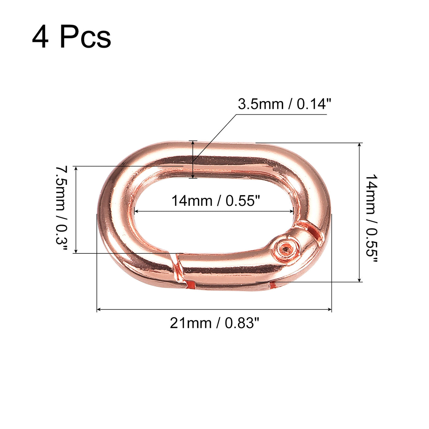 uxcell Uxcell 0.83" Spring Oval Ring Snap Clip Trigger for Bag Purse Keychain, 4Pcs Rose Gold