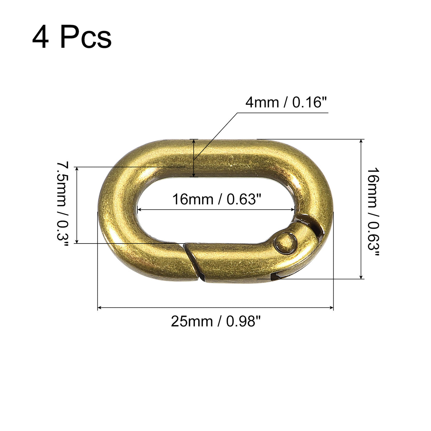 uxcell Uxcell 0.98" Spring Oval Ring Snap Clip Trigger for Bag Purse Keychain, 4Pcs Brass