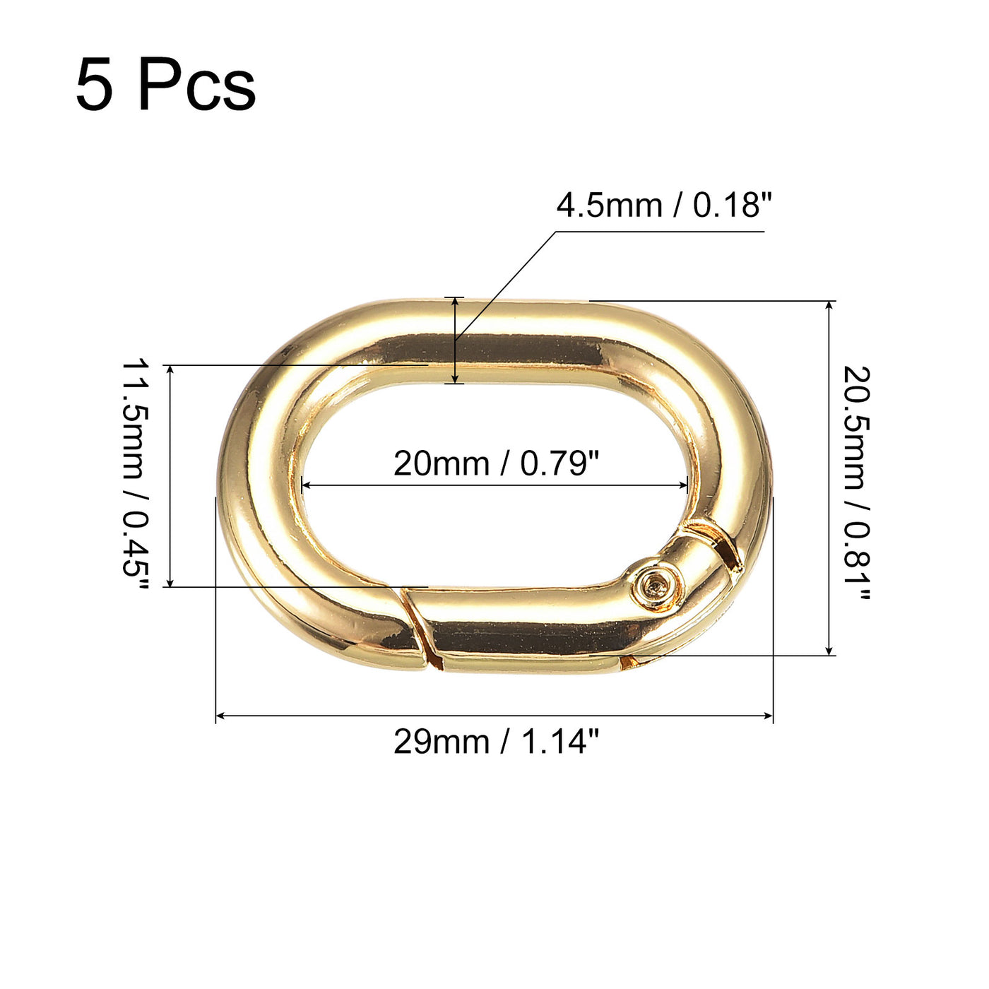 uxcell Uxcell 1.14" Spring Oval Ring Snap Clip Trigger for Bag Purse Keychain, 5Pcs Gold
