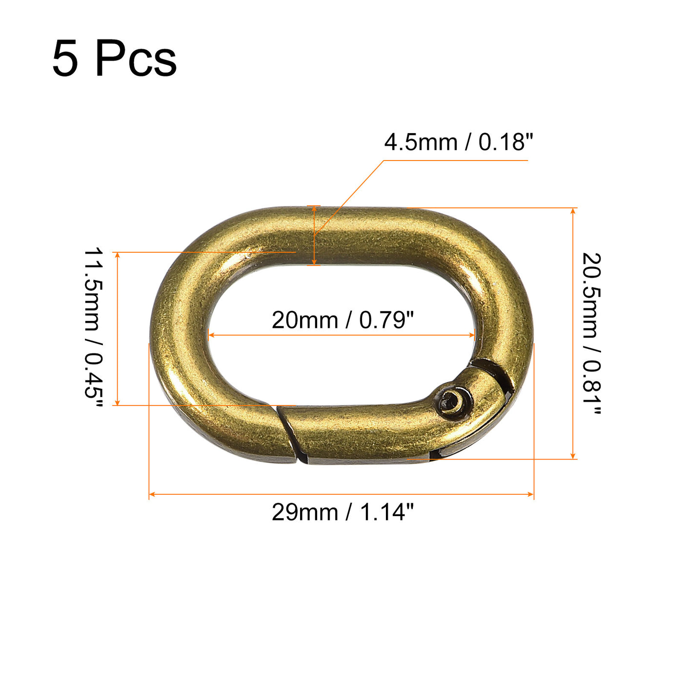uxcell Uxcell 1.14" Spring Oval Ring Snap Clip Trigger for Bag Purse Keychain, 5Pcs Brass