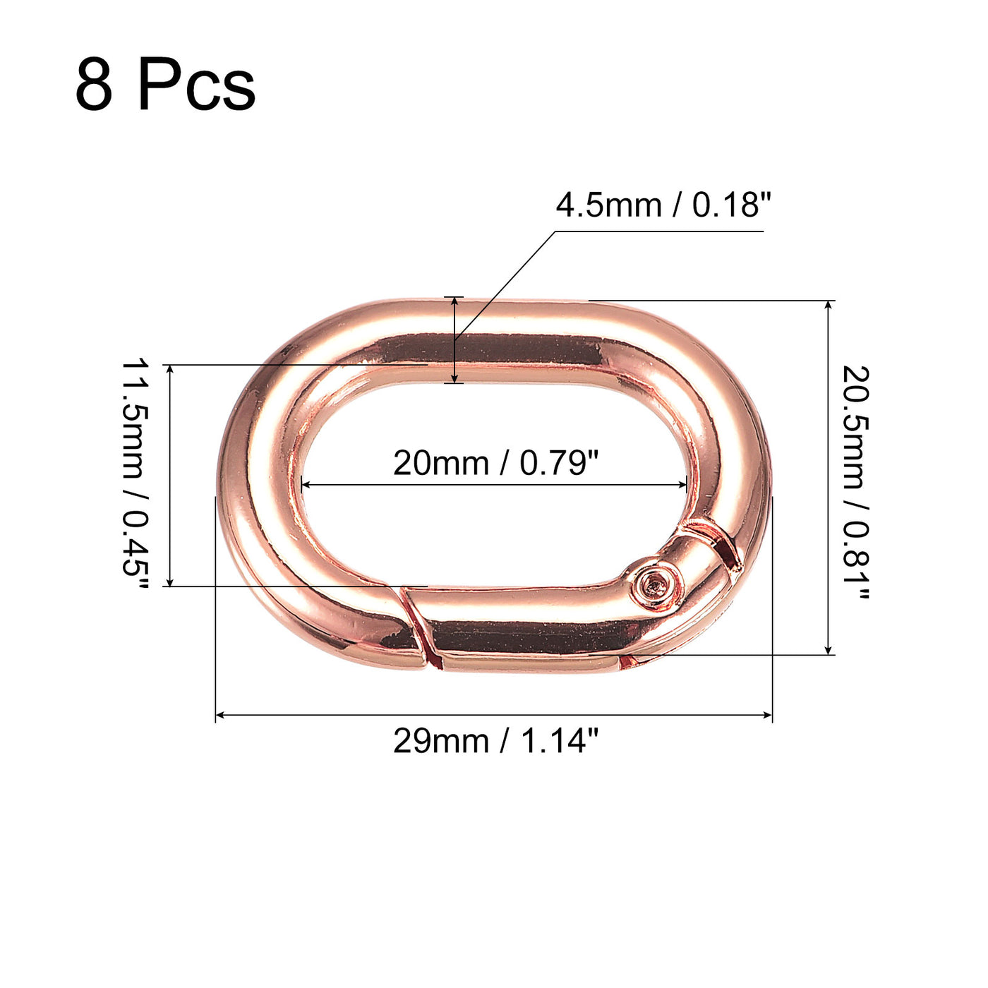 uxcell Uxcell 1.14" Spring Oval Ring Snap Clip Trigger for Bag Purse Keychain, 8Pcs Rose Gold