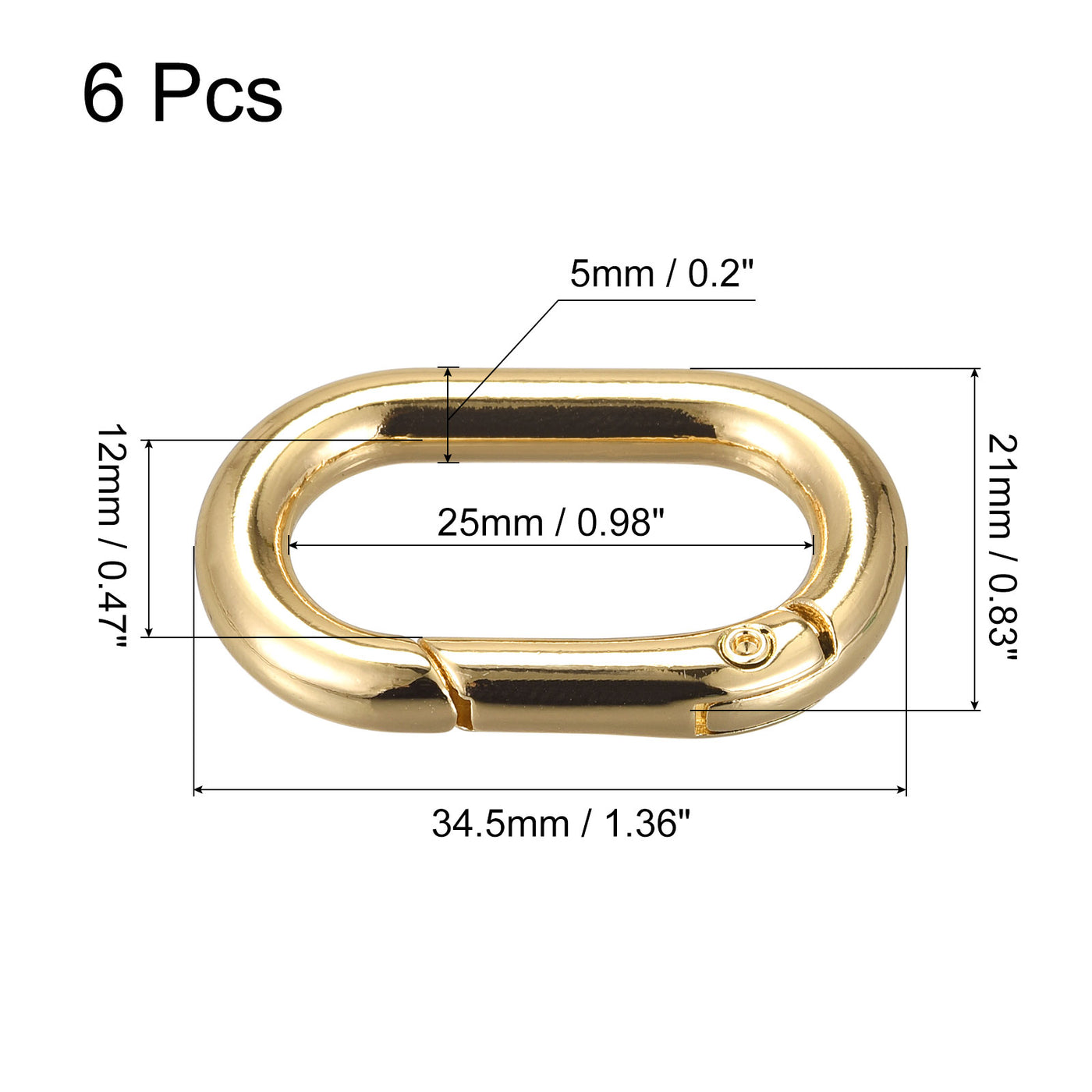 uxcell Uxcell 1.36" Spring Oval Ring Snap Clip Trigger for Bag Purse Keychain, 6Pcs Gold