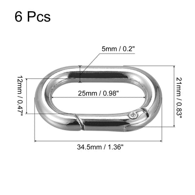 Harfington Uxcell 1.36" Spring Oval Ring Snap Clip Trigger for Bag Purse Keychain, 6Pcs Silver