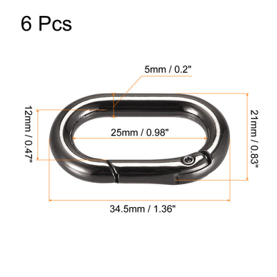 Harfington Uxcell 1.36" Spring Oval Ring Snap Clip Trigger for Bag Purse Keychain, 6Pcs Dark Grey