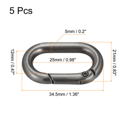 Harfington Uxcell 1.36" Spring Oval Ring Snap Clip Trigger for Bag Purse Keychain, 5Pcs Grey