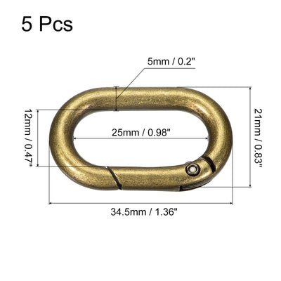 Harfington Uxcell 1.36" Spring Oval Ring Snap Clip Trigger for Bag Purse Keychain, 5Pcs Brass