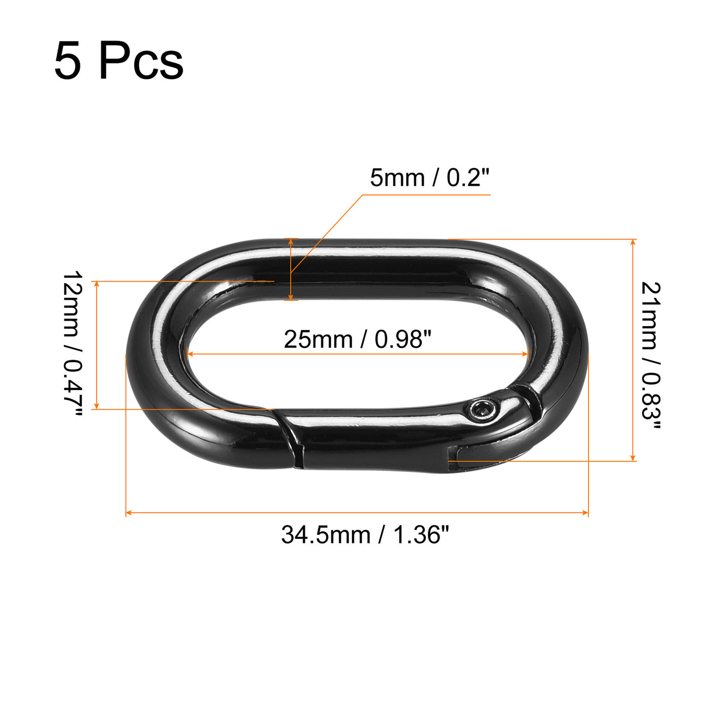 uxcell Uxcell 1.36" Spring Oval Ring Snap Clip Trigger for Bag Purse Keychain, 5Pcs Black