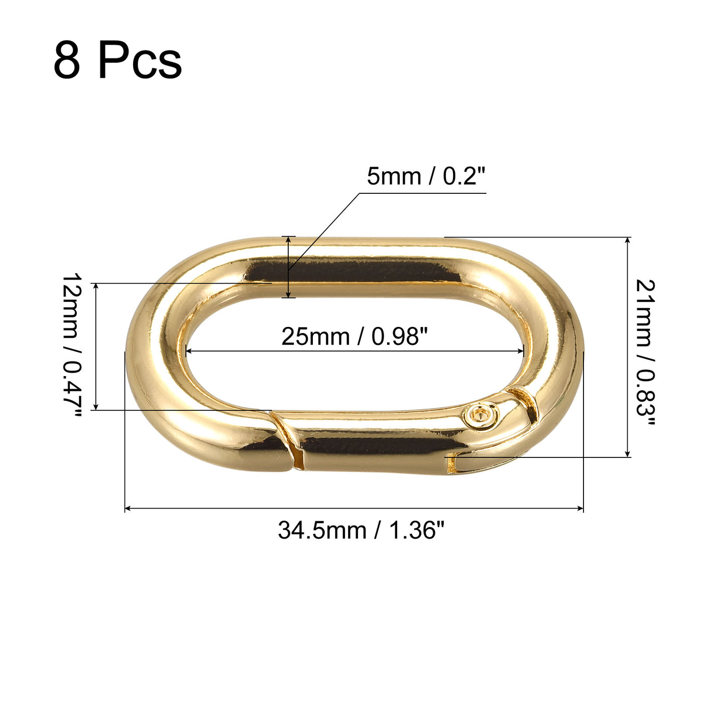 uxcell Uxcell 1.36" Spring Oval Ring Snap Clip Trigger for Bag Purse Keychain, 8Pcs Gold