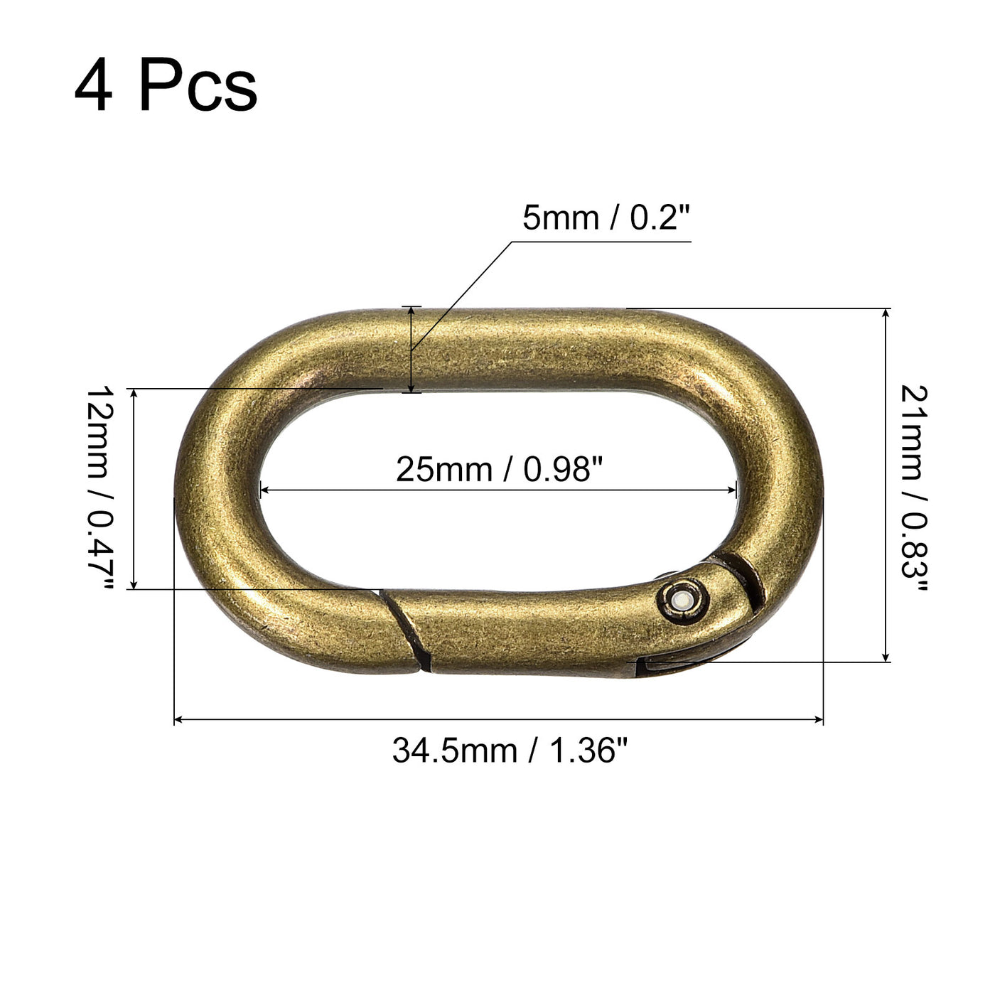 uxcell Uxcell 1.36" Spring Oval Ring Snap Clip Trigger for Bag Purse Keychain, 4Pcs Brass