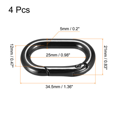 Harfington Uxcell 1.36" Spring Oval Ring Snap Clip Trigger for Bag Purse Keychain, 4Pcs Black