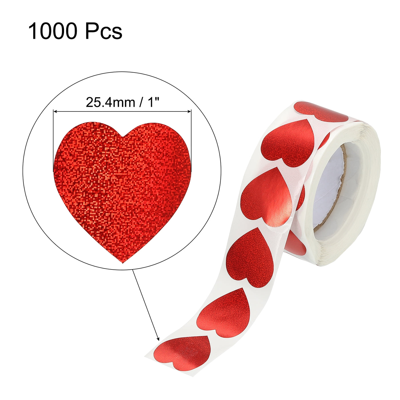 Harfington Heart Shaped Sticker 1" Self-Adhesive Love Label Dotted Red 1000 Pcs