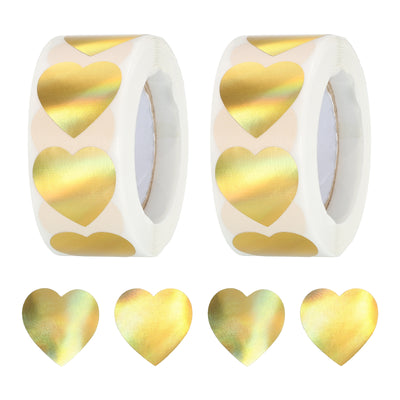Harfington Heart Shaped Sticker 1" Self-Adhesive Love Label Metallic Shape Golden 1000 Pcs