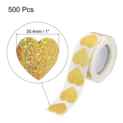 Harfington Heart Shaped Sticker 1" Self-Adhesive Love Label Dotted Golden 500 Pcs