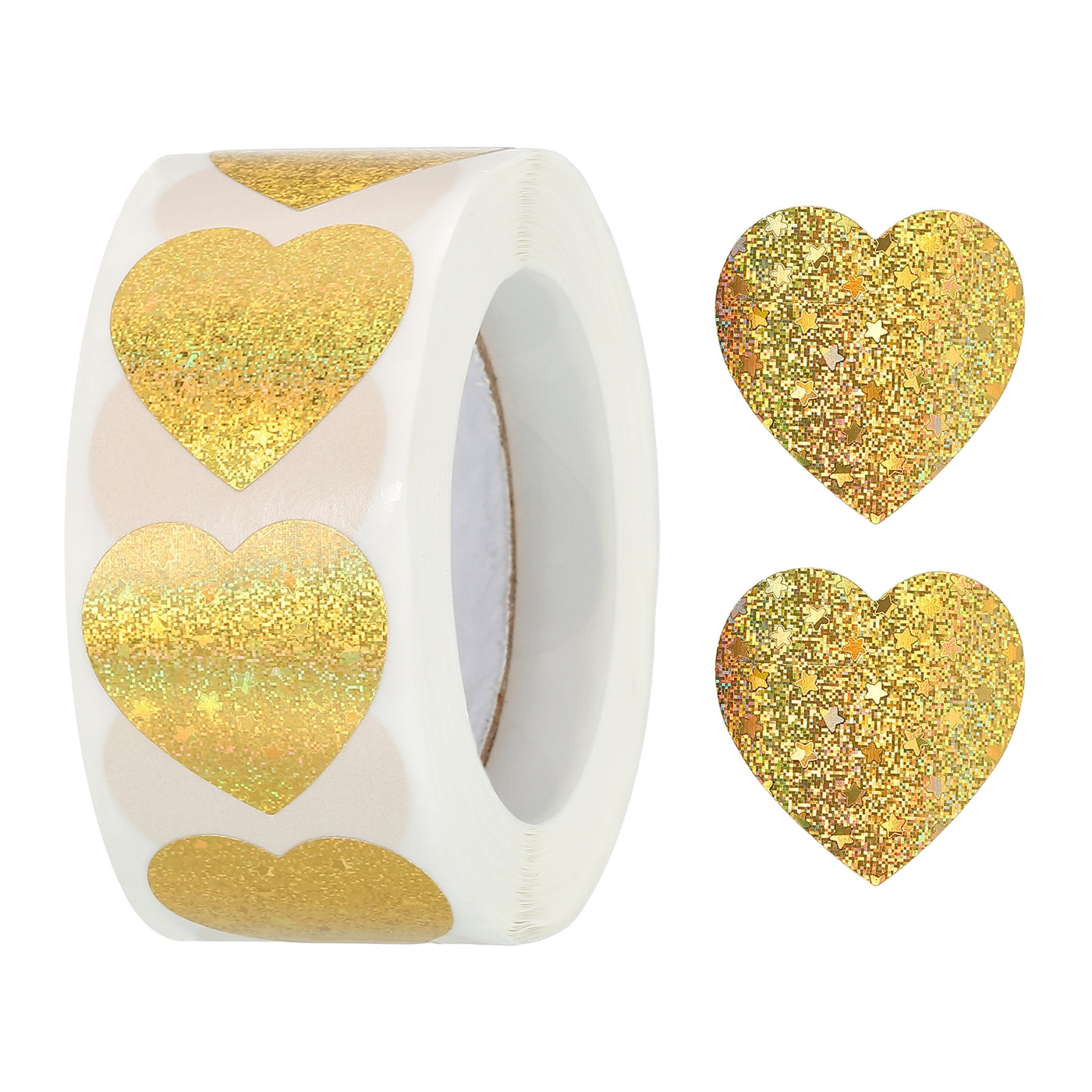 Harfington Heart Shaped Sticker 1" Self-Adhesive Love Label Dotted Golden 500 Pcs
