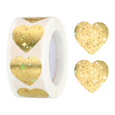 Harfington Heart Shaped Sticker 1" Self-Adhesive Love Label Star Golden 500 Pcs