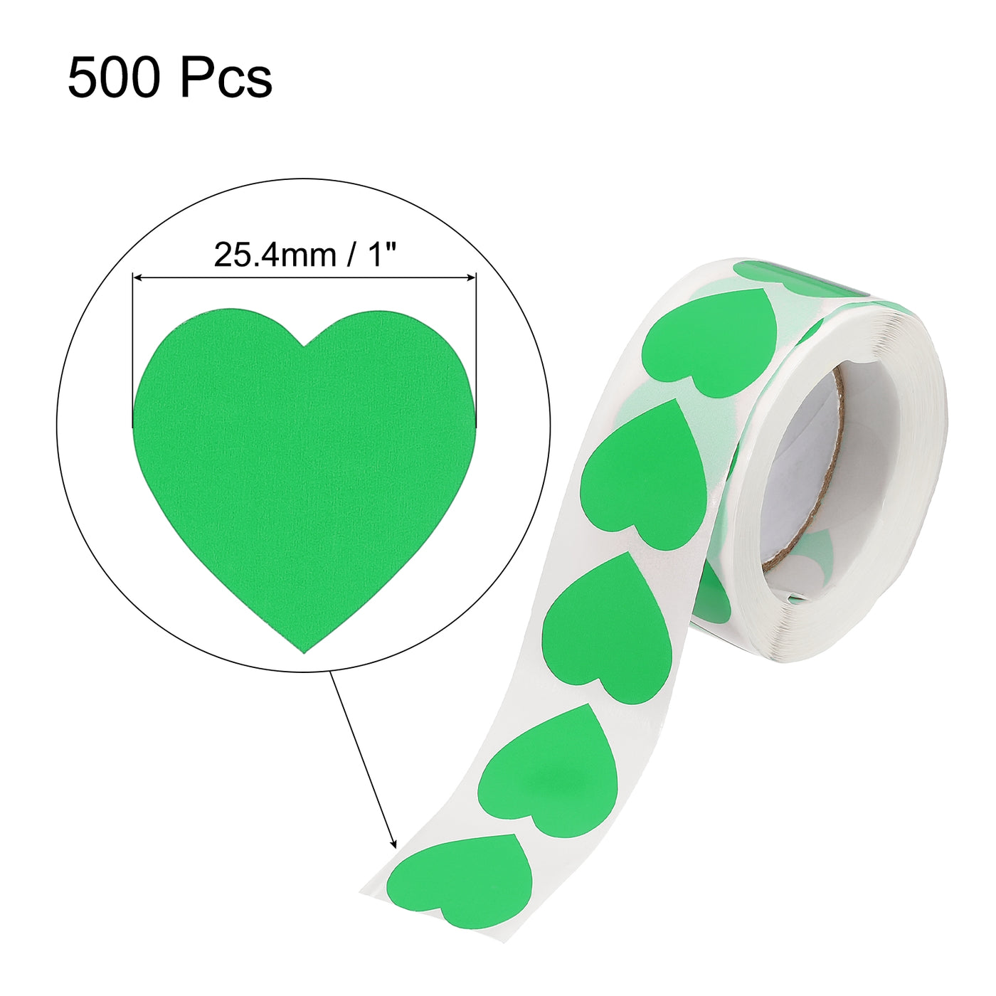 Harfington Heart Shaped Sticker 1" Self-Adhesive Love Label Grass Green 500 Pcs