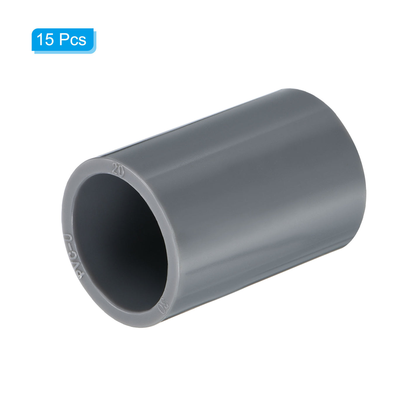 Harfington UPVC Pipe Fitting 0.79 Inch Socket, 15 Pack Straight Coupling, Grey